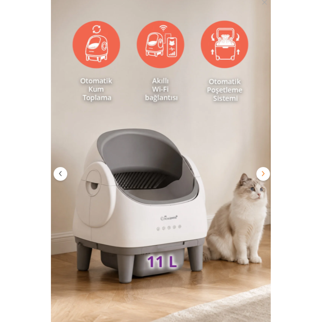 Tiny Kiwipets KPLB-10760 Akıllı Otomatik Kedi Tuvaleti | Wi-Fi Kontrollü & Koku Önleyici & Otomatik Temizleme