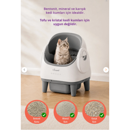 Tiny Kiwipets KPLB-10760 Akıllı Otomatik Kedi Tuvaleti | Wi-Fi Kontrollü & Koku Önleyici & Otomatik Temizleme