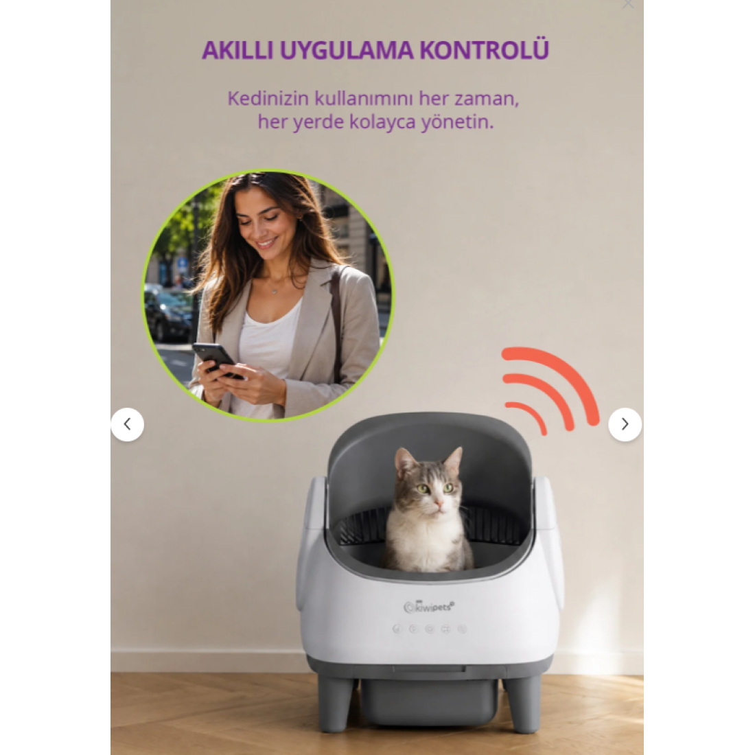 Tiny Kiwipets KPLB-10760 Akıllı Otomatik Kedi Tuvaleti | Wi-Fi Kontrollü & Koku Önleyici & Otomatik Temizleme