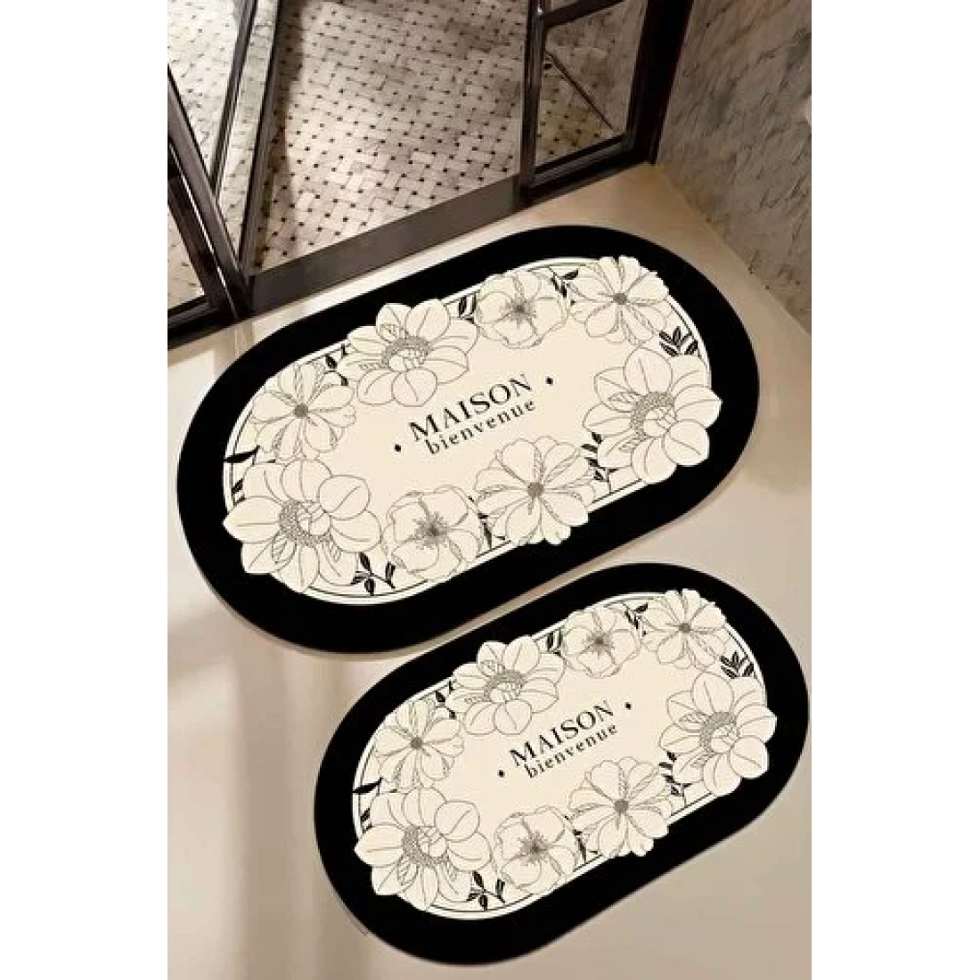 Decomia Home Dijital Kaymaz Yıkanabilir İkili Modern Banyo Paspası Banyo Halısı Banyo Dekor Maison (40x60+60x90 cm)