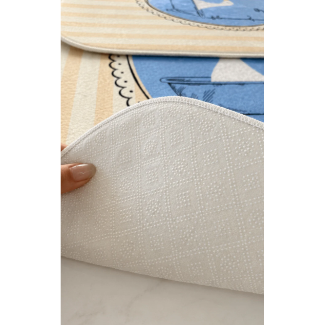 Pilloveland Kaymaz Taban Yıkanabilir 2’li Banyo Paspası - 60*100 cm - 50*60 cm - Kaz Banyosu