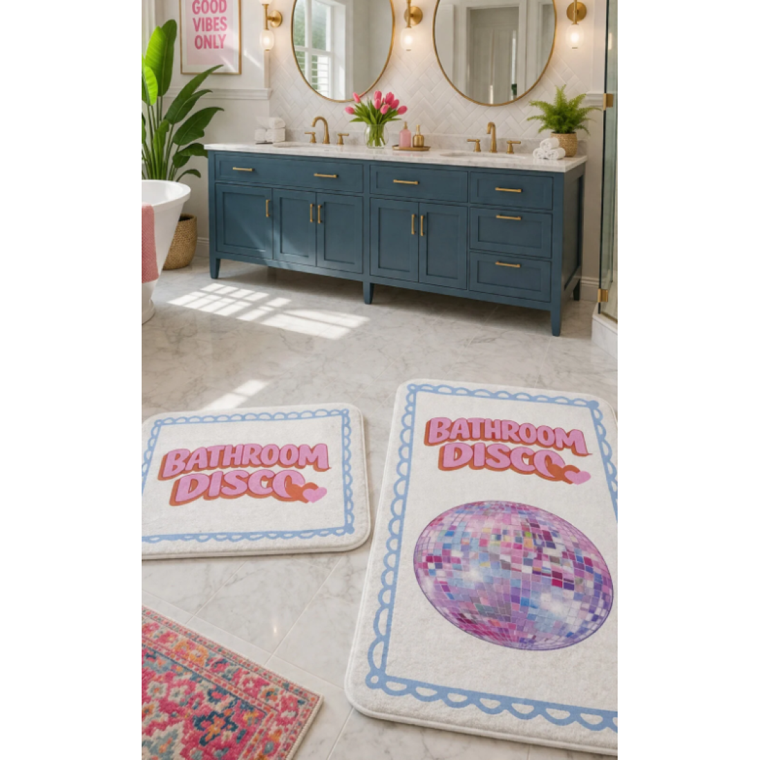 Pilloveland Kaymaz Taban Yıkanabilir 2’li Banyo Paspası - 60*100 cm - 50*60 cm - Bathroom Disco