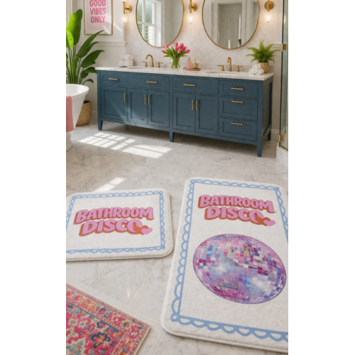 Pilloveland Kaymaz Taban Yıkanabilir 2’li Banyo Paspası - 60*100 cm - 50*60 cm - Bathroom Disco
