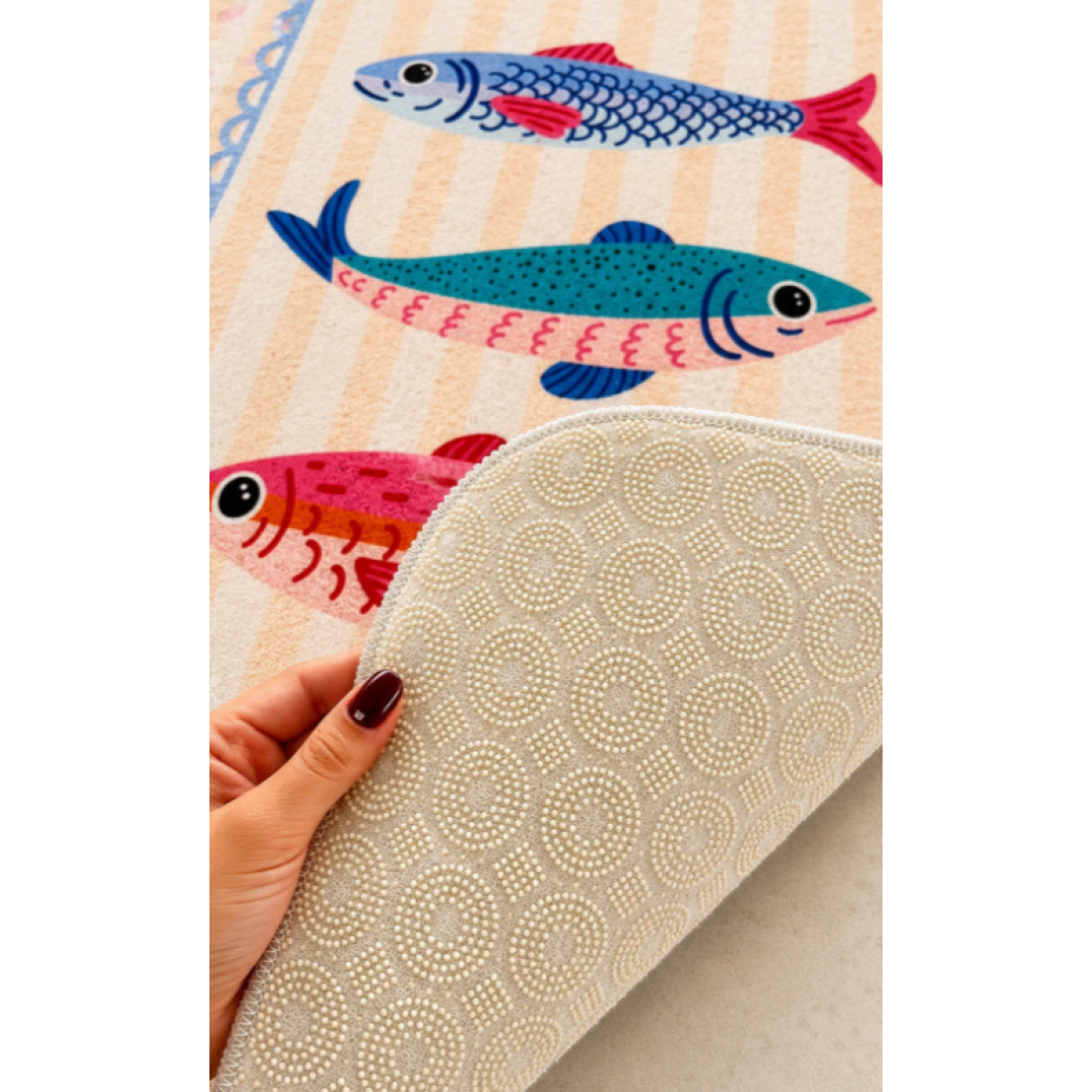 Pilloveland Kaymaz Taban Yıkanabilir 2’li Banyo Paspası - 60*100 cm - 50*60 cm - Balık