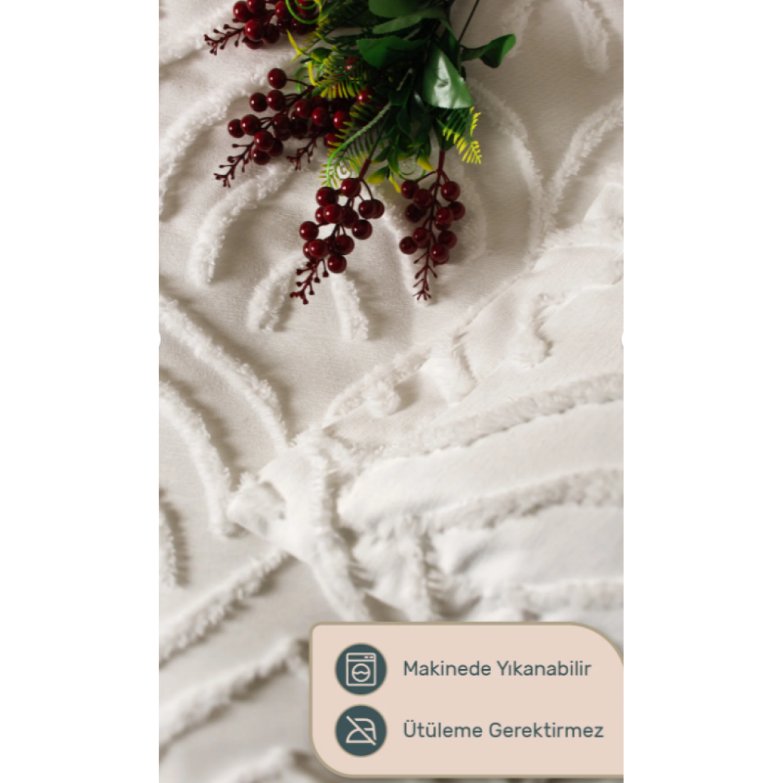Odamoda Jun Çift Kişilik Yatak Örtüsü Seti EKRU - İskandinav Bohem Püsküllü Örtü Takımı - Şık Kutu ve Paket