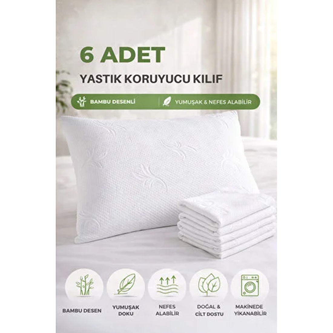 Bella Benita Formeya Fermuarlı 6 Adet Beyaz Yastık Koruyucu Alez