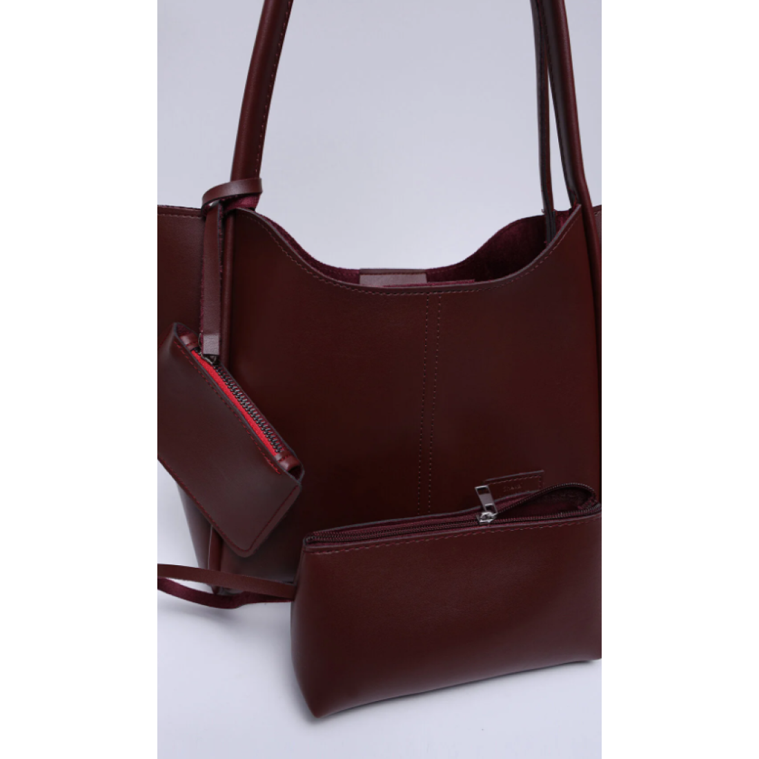 Shaka Bordo Shk108 Çıtçıtlı Suni Deri Cüzdanlı Makyaj Çantalı Kadın El ve Omuz Çantası