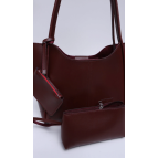 Shaka Bordo Shk108 Çıtçıtlı Suni Deri Cüzdanlı Makyaj Çantalı Kadın El ve Omuz Çantası