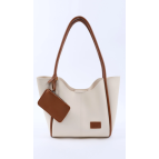 Shaka Krem - Taba Shk108 Çıtçıtlı Suni Deri Cüzdanlı Makyaj Çantalı Kadın El ve Omuz Çantası