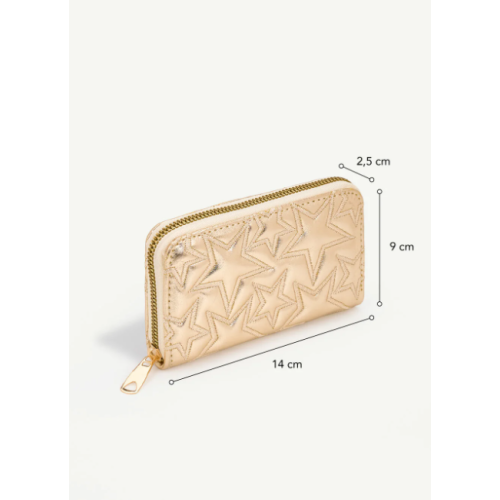 Shaka Gold SHK336 Yıldız Kabartmalı Fermuarlı Çok Bölmeli Kartlıklı Kadın Cüzdanı