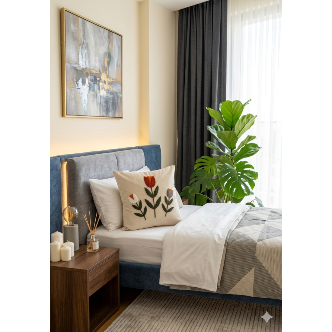 Enavm Punch Bohem Bordo Çiçekler Yastık / Kırlent Kılıfı 43*43 cm - 1 adet