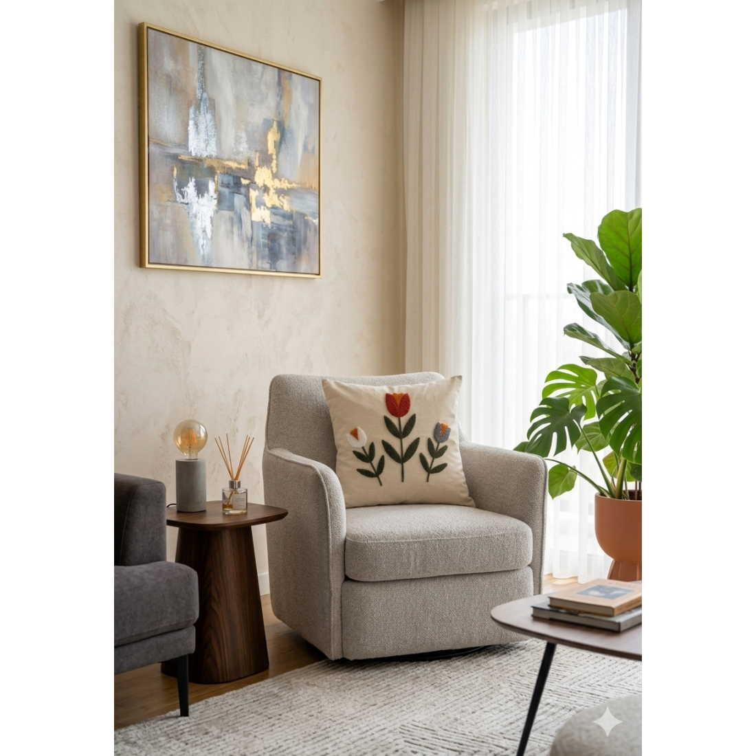 Enavm Punch Bohem Bordo Çiçekler Yastık / Kırlent Kılıfı 43*43 cm - 1 adet