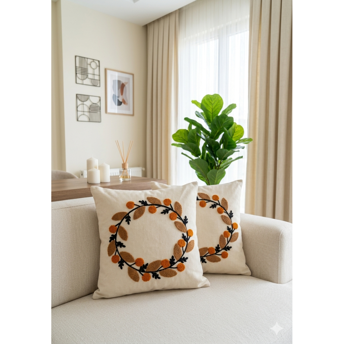Enavm Punch Bohem Turuncu Halka Yastık / Kırlent Kılıfı 43*43 cm - 2 adet