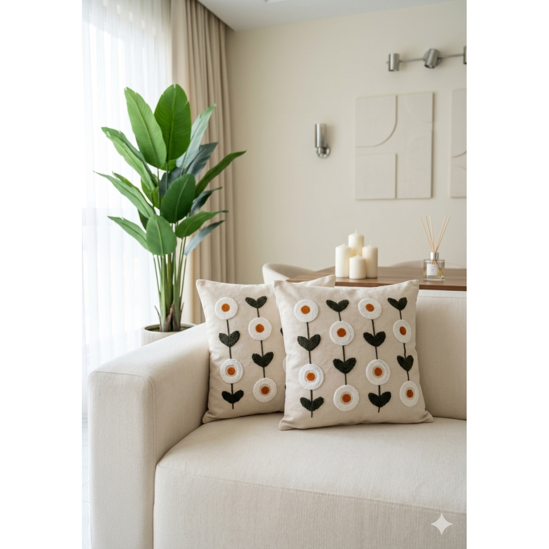 Enavm Punch Bohem Sıralı Papatya Yastık / Kırlent Kılıfı 43*43 cm - 2 adet