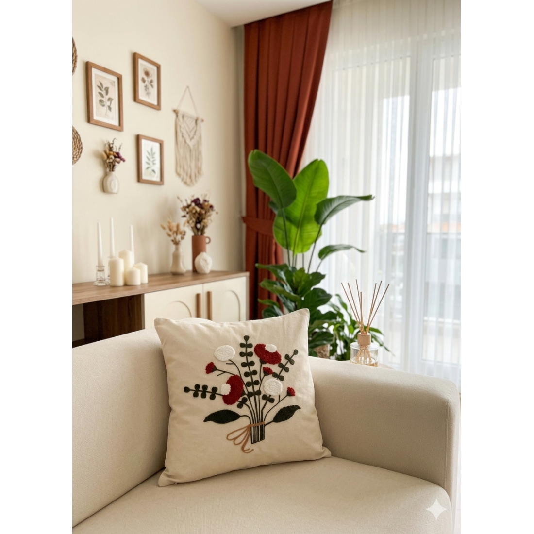 Enavm Punch Bohem Bordo Buket Yastık / Kırlent Kılıfı 43*43 cm - 1 adet