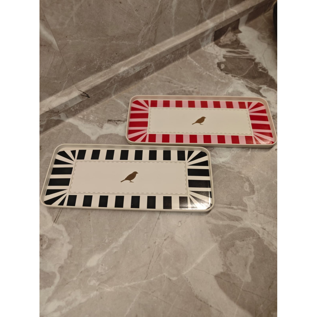 ENAVM KUŞLU MİNİ KAHVE SUNUM TEPSİSİ DİKDÖRTGEN 30 CM - KIRMIZI