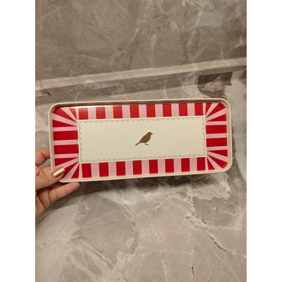 ENAVM KUŞLU MİNİ KAHVE SUNUM TEPSİSİ DİKDÖRTGEN 30 CM - KIRMIZI