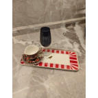 ENAVM KUŞLU MİNİ KAHVE SUNUM TEPSİSİ DİKDÖRTGEN 30 CM - KIRMIZI