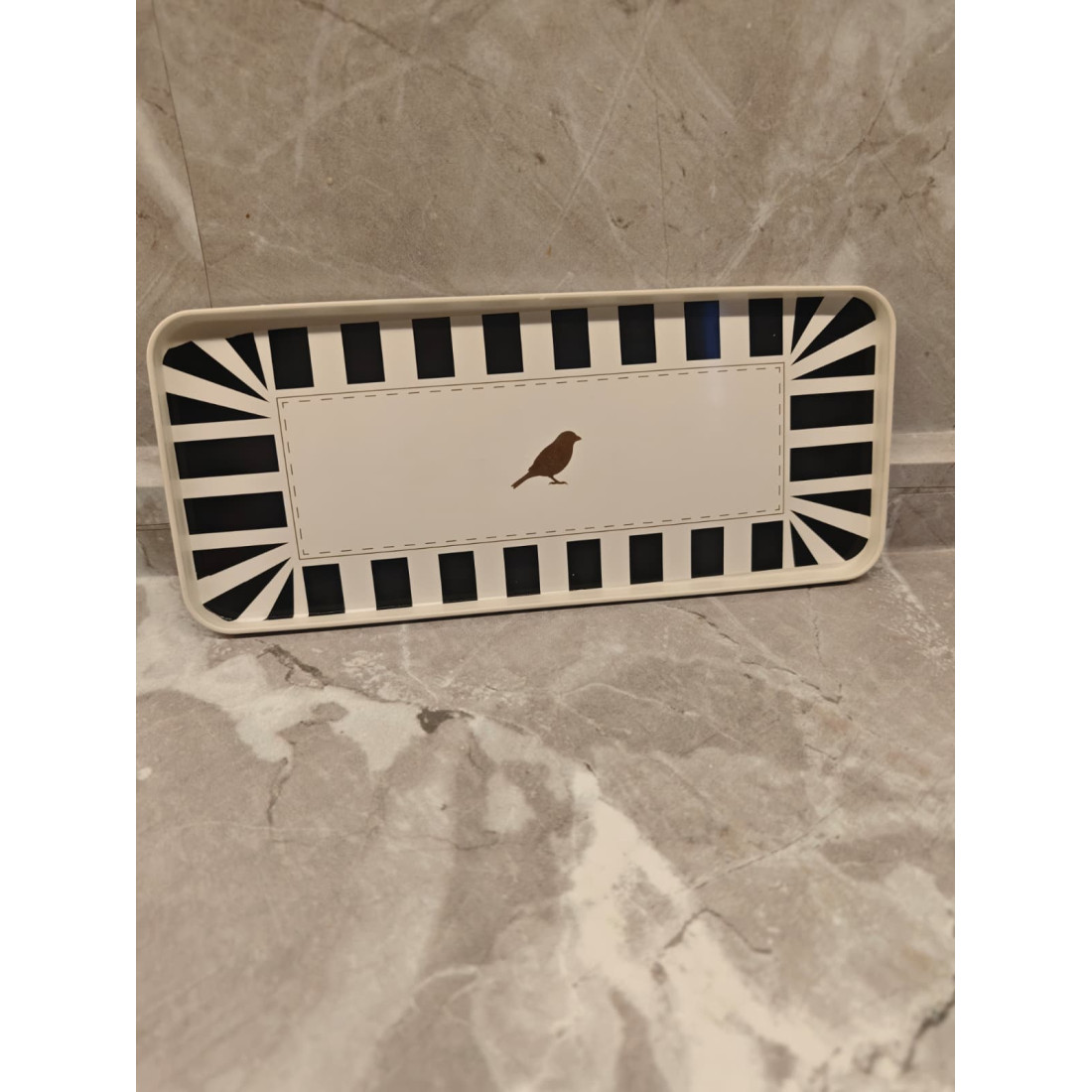 ENAVM KUŞLU MİNİ KAHVE SUNUM TEPSİSİ DİKDÖRTGEN 30 CM - SİYAH