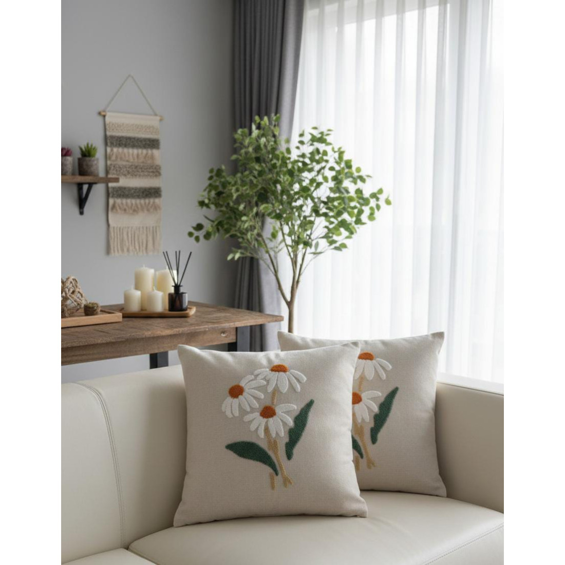 Enavm Punch Bohem Papatya Yastık / Kırlent Kılıfı 43*43 cm - 2 adet