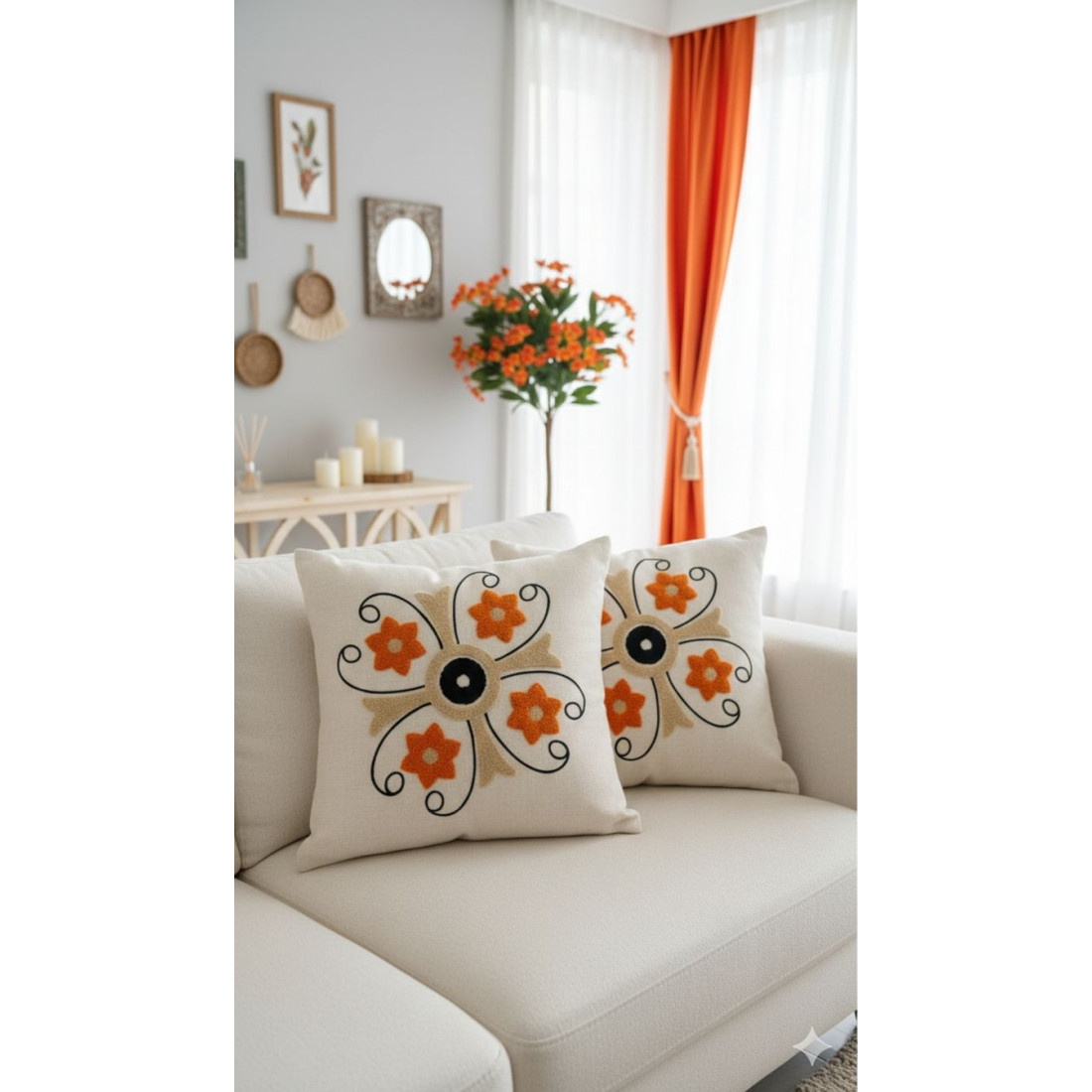 Enavm Punch Bohem Turuncu Girdap Yastık / Kırlent Kılıfı 43*43 cm - 2 adet