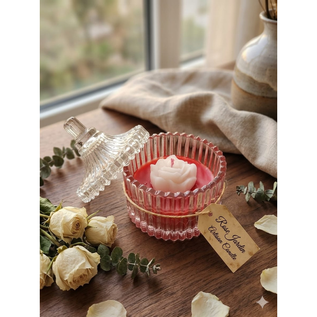 Enavm Dekoratif Cam Kutuda Gül Mum - 1 Adet