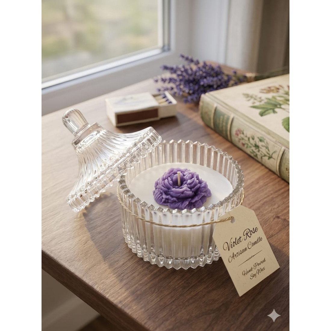 Enavm Dekoratif Cam Kutuda Şakayık Mum - 1 Adet