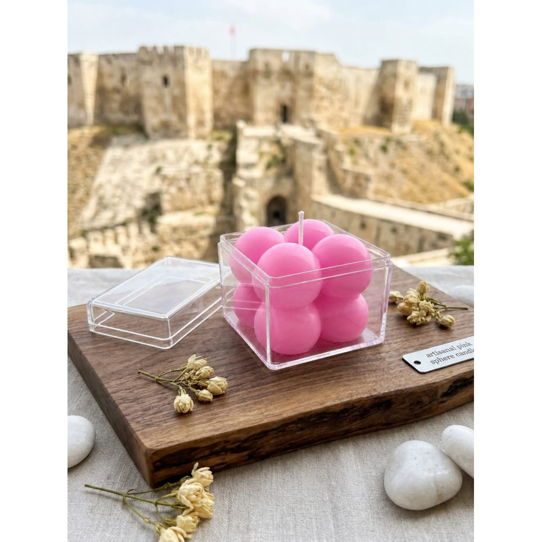Enavm Dekoratif Mika Kutuda Pembe Bubble Mum - 1 Adet