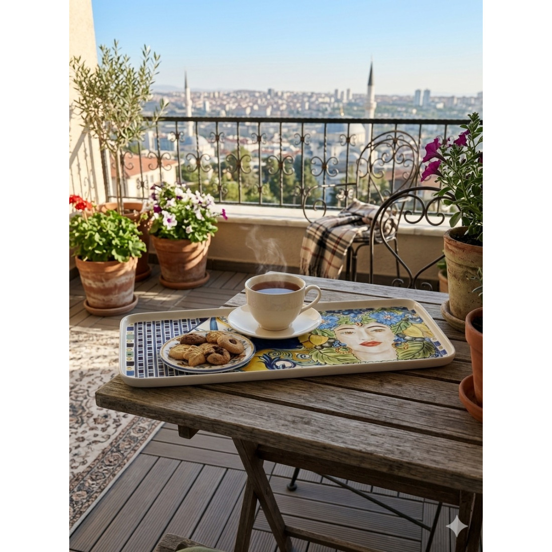 Enavm Etnik Kadın Tek Kişilik Sunum Tepsisi Mavi - 1 adet