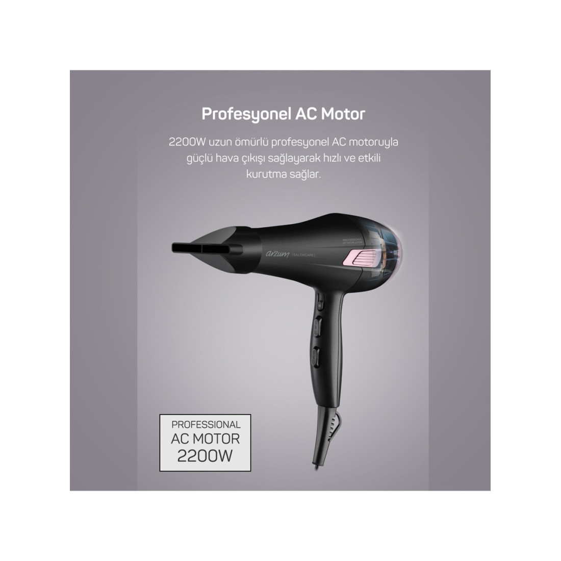 Arzum AR5098 Saloncare Profesyonel Saç Kurutma Makinesi - Siyah - 2200 Watt