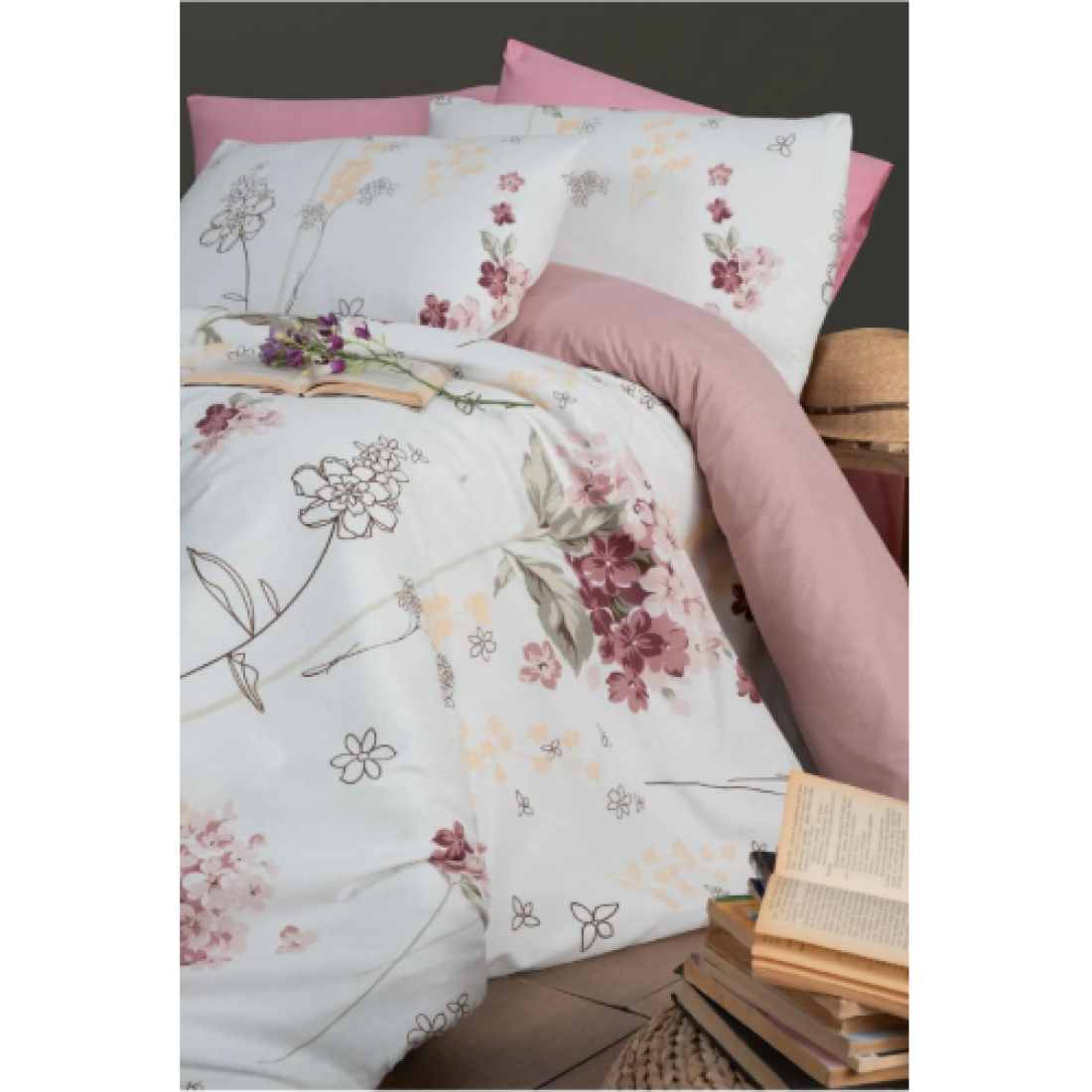 Lastikli Çarşaflı Çift Kişilik Nevresim Takımı Viola