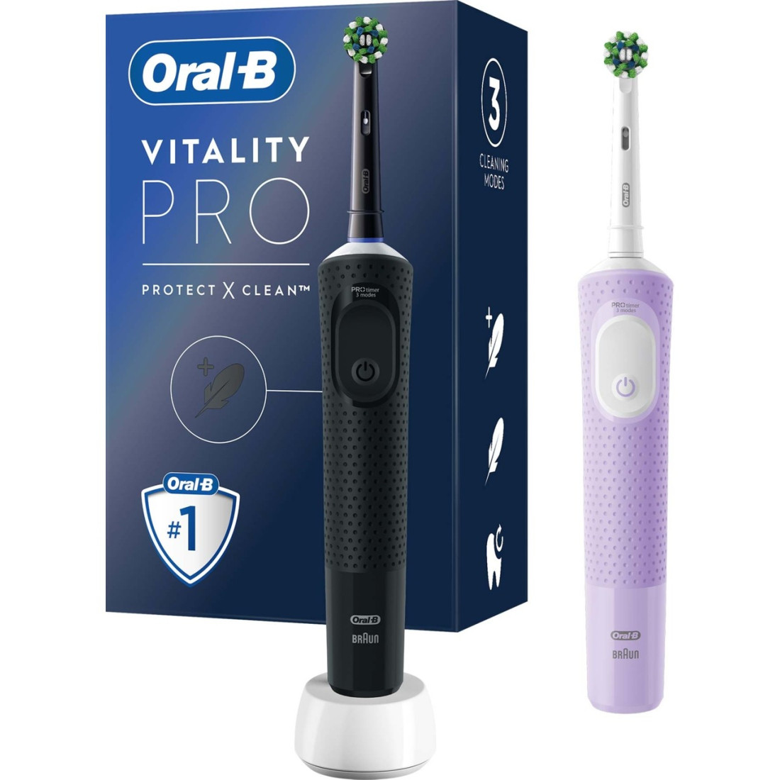 Oral-B D103 Vitality Pro Cross Action Şarjlı Diş Fırçası 2'li Avantaj Paketi - Siyah / Lila