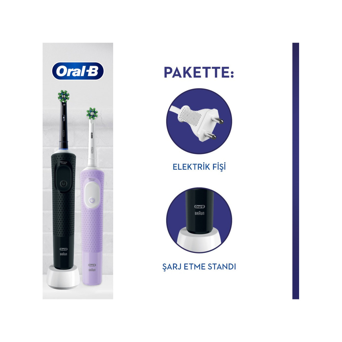 Oral-B D103 Vitality Pro Cross Action Şarjlı Diş Fırçası 2'li Avantaj Paketi - Siyah / Lila