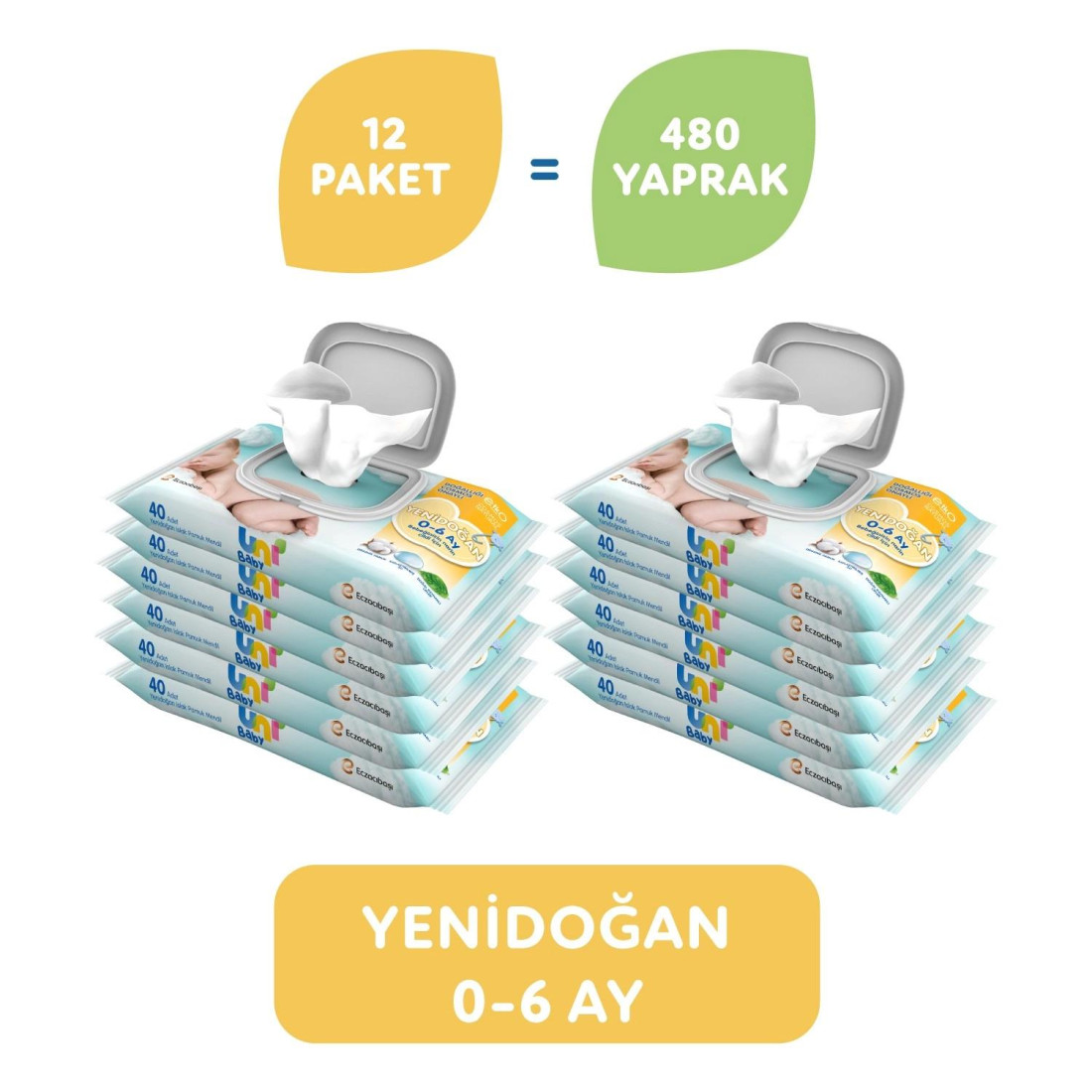 Uni Baby Yenidoğan Islak Mendil 12'Li 480 Yaprak