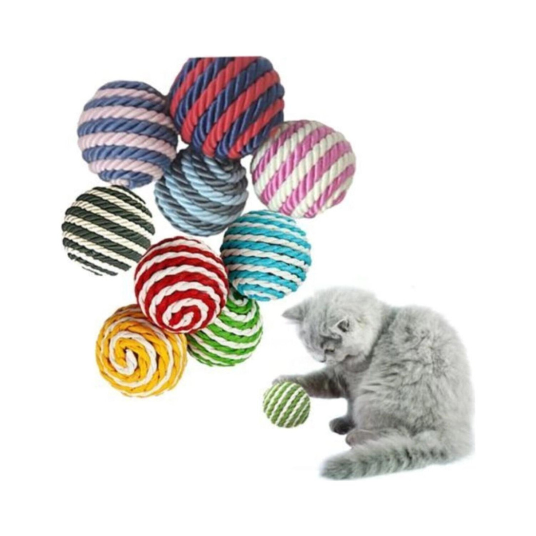 Ip Sarma Renkli Kedi Oyun Topu 5 Cm ( 1 Adet ) Kedi Oyuncağı