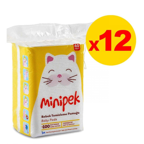 Minipek Bebek Temizleme Pamuğu 60 Li 12'Li Set