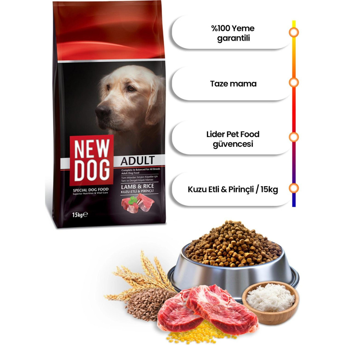 New Dog Kuzu Etli & Pirinçli Yetişkin Köpek Maması 15 Kg