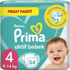 Prima Bebek Bezi Aktif Bebek 4 Numara 54 Adet Fırsat Paketi