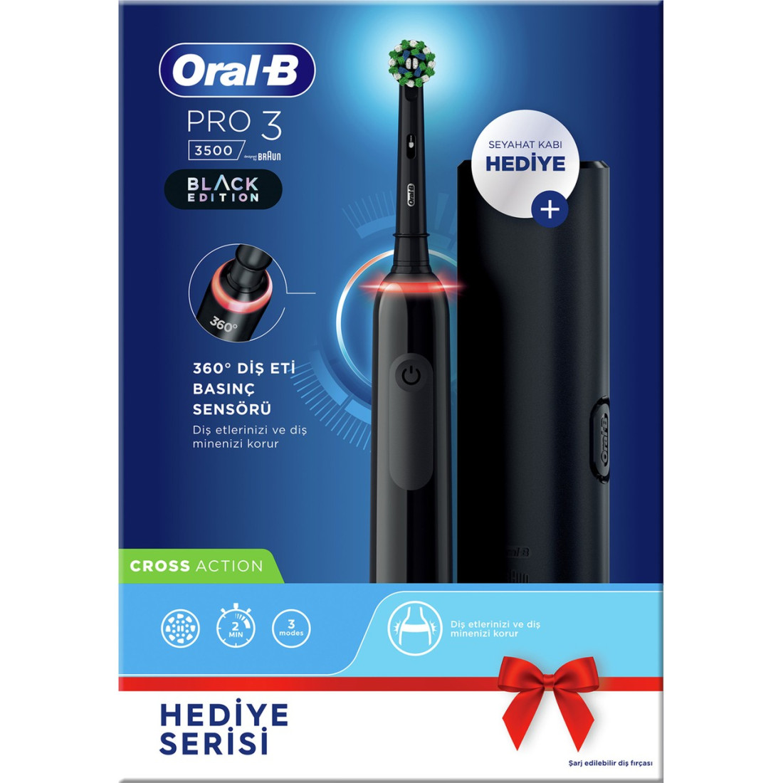Oral-B Pro 3500 Şarj Edilebilir Diş Fırçası Siyah + Başlık