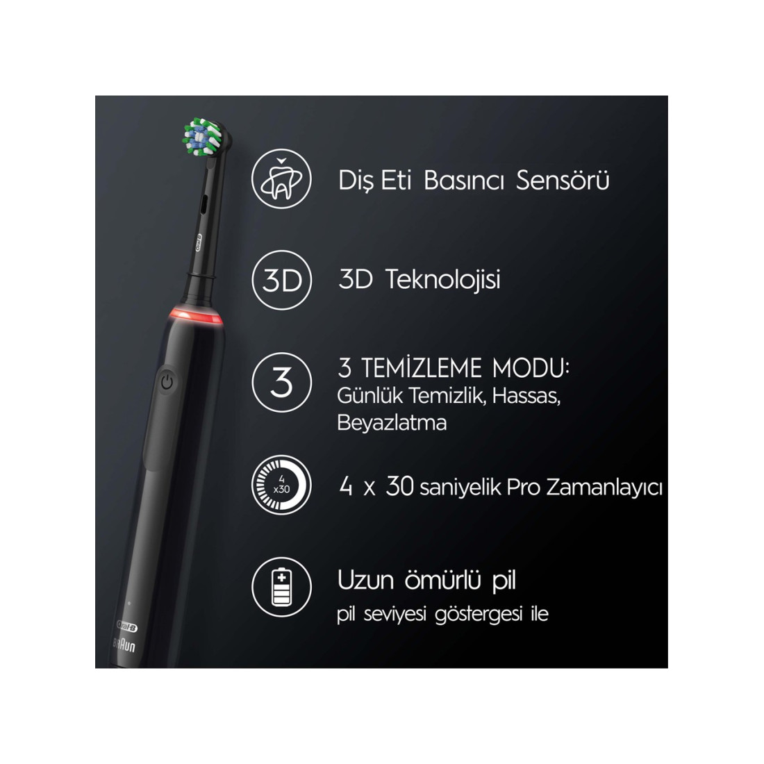Oral-B Pro 3500 Şarj Edilebilir Diş Fırçası Siyah + Başlık