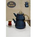 Granit Kaplama Gold Kulplu Cam Kapak Çaydanlık Mavi